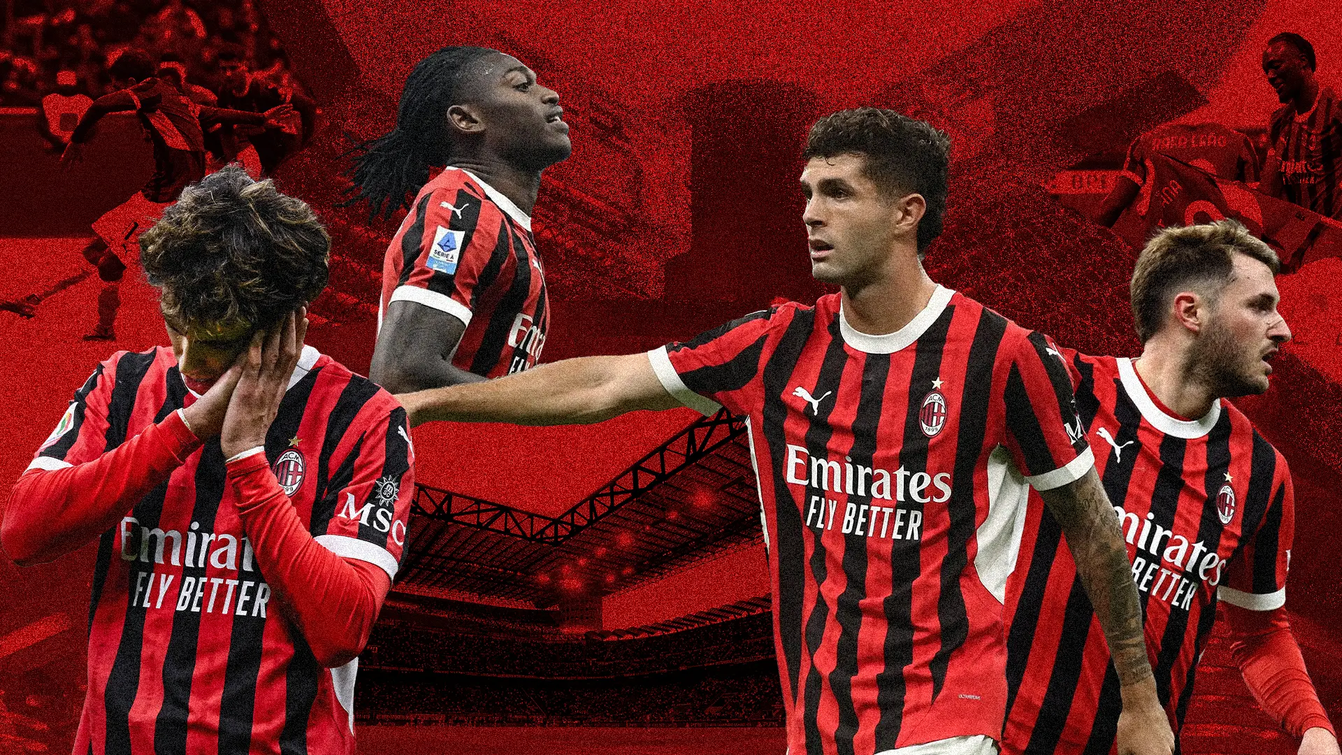 Grafica realizzata per i social. Ritrae il nuovo attacco del Milan.